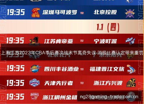 上海江苏2023年CBA季后赛次战末节离奇失误 消极比赛认定带来重罚 上海江苏2023年CBA季后赛次战末节离奇失误 消极比赛认定带来重罚